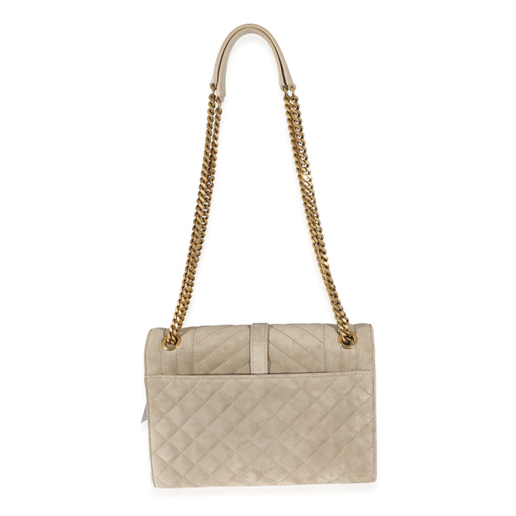 Saint Laurent Beige Suede Mixed Matelasse Triquilt Medium Monogram Envelope Satc - Picture 5 of 7